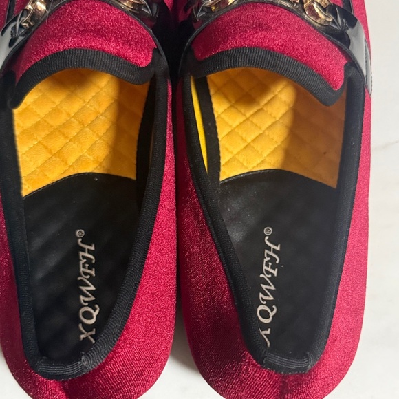 EUC Red Velvet Loafers with Gold Accent - Picture 5 of 12